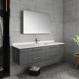 Lucera 60" Gray Modern Single Undermount Sink Bathroom Vanity Set