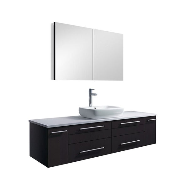 Lucera 60" Espresso Modern Single Vessel Sink Bathroom Vanity Set