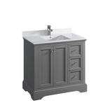 Fresca Windsor 36" Gray Textured Traditional Bathroom Cabinet w/ Top  Sink | FCB2436GRV-CWH-U