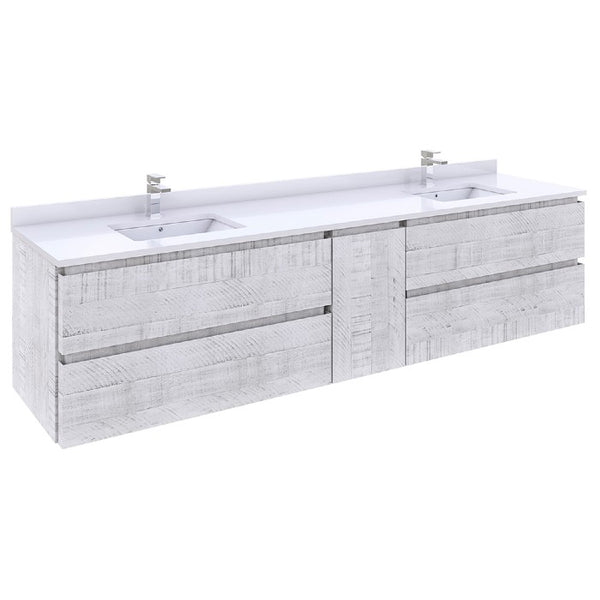 Fresca Formosa Modern 84" Rustic White Wall Hung Double Sink Bathroom Vanity | FCB31-361236RWH-CWH-U