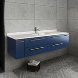 Fresca Lucera Modern 60" Royal Blue Undermount Sink Bathroom Vanity | FCB6160RBL-UNS-CWH-U