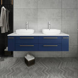 Fresca Lucera Modern 60" Royal Blue Double Vessel Sink Bathroom Cabinet | FCB6160RBL-VSL-D