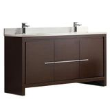 Fresca Allier 60" Wenge Brown Modern Double Sink Bathroom Cabinet w/ Top & Sinks