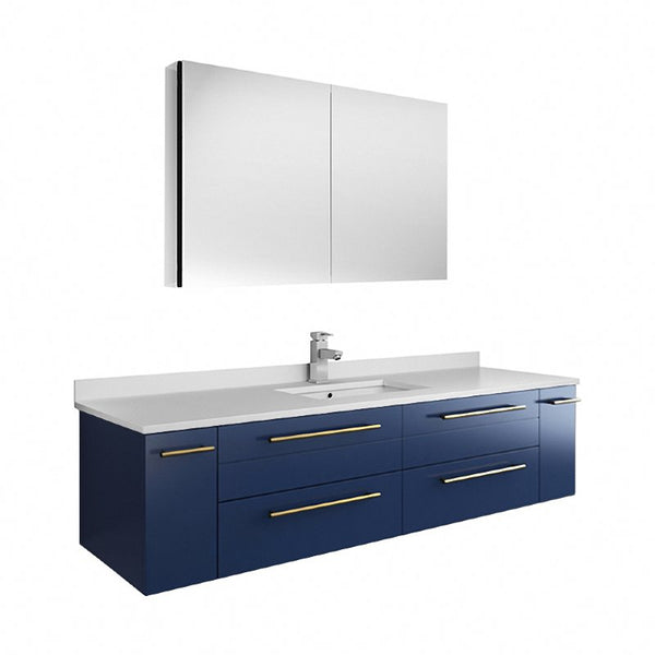 Fresca Lucera Modern 60" Royal Blue Undermount Sink Bathroom Vanity Set | FVN6160RBL-UNS