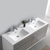 Fresca Catania 60" Glossy Ash Gray Wall Hung Double Sink Modern Bathroom Vanity FVN9260HA-D