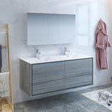 Fresca Catania 60" Ocean Gray Wall Hung Double Sink Modern Bathroom Vanity FVN9260OG-D