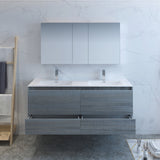 Fresca Catania 60" Ocean Gray Wall Hung Double Sink Modern Bathroom Vanity FVN9260OG-D