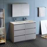 Fresca Lazzaro 48" Gray Free Standing Double Sink Modern Bathroom Vanity FVN93-2424GR-D