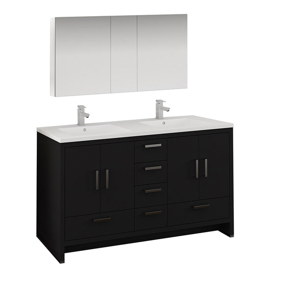 Fresca Imperia 60" Dark Gray Oak Free Standing Double Sink Modern Bathroom Vanity FVN9460DGO-D